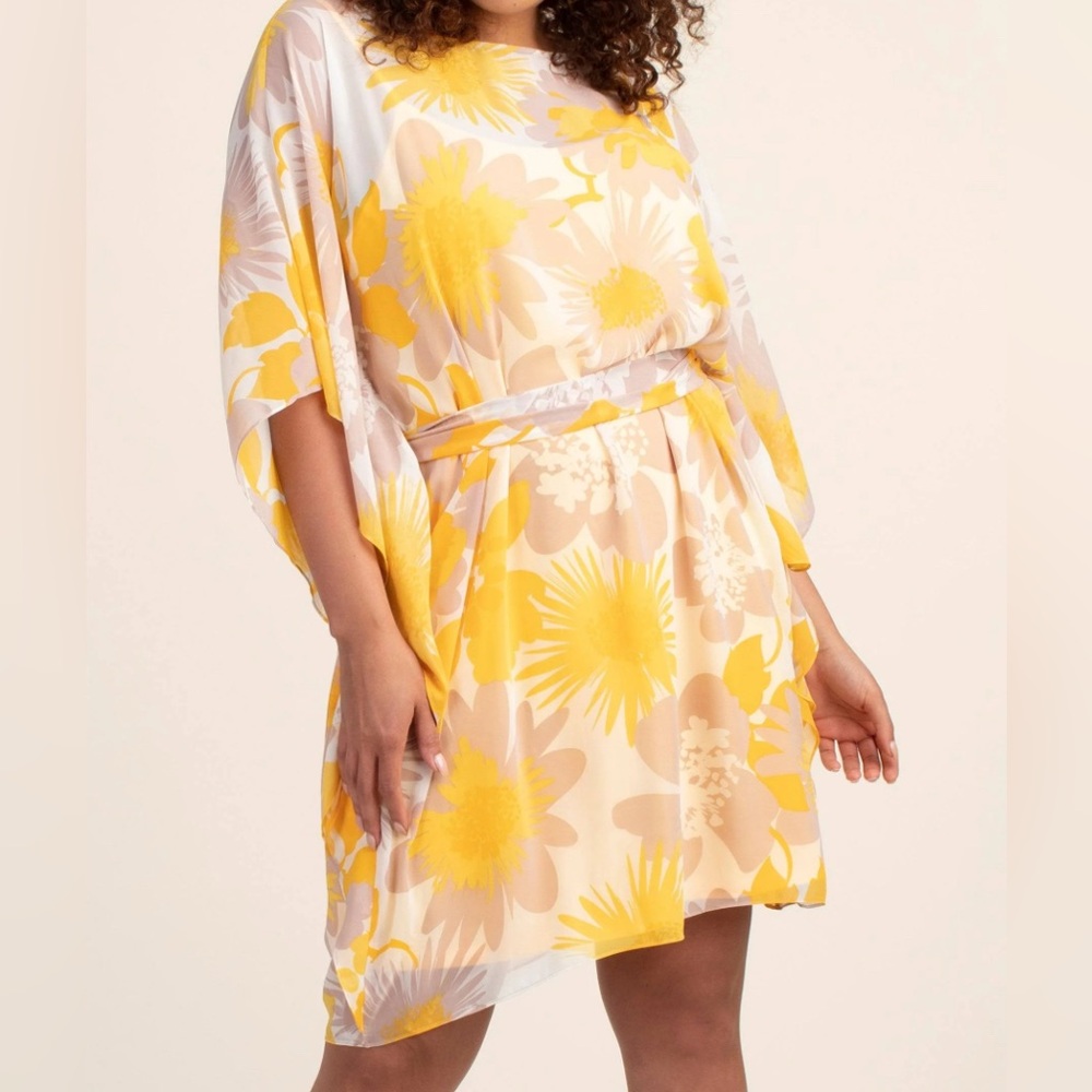 Trina Turk Yellow and‎ Cream Floral Mini Dress- Size: Small